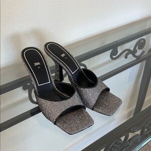 Zara Elegant Black and Silver Heels